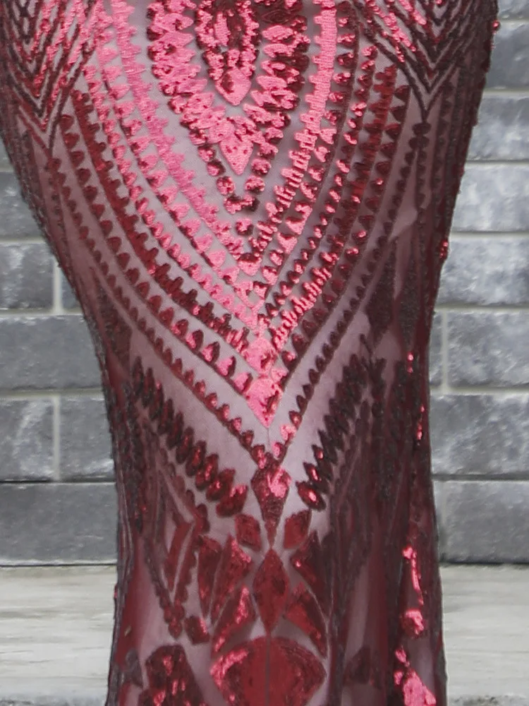 Women's Vintage Ball Gown Off-the-shoulder Sexy Elegant Sequin Banquet Red  Carpet Floor-Length Dress