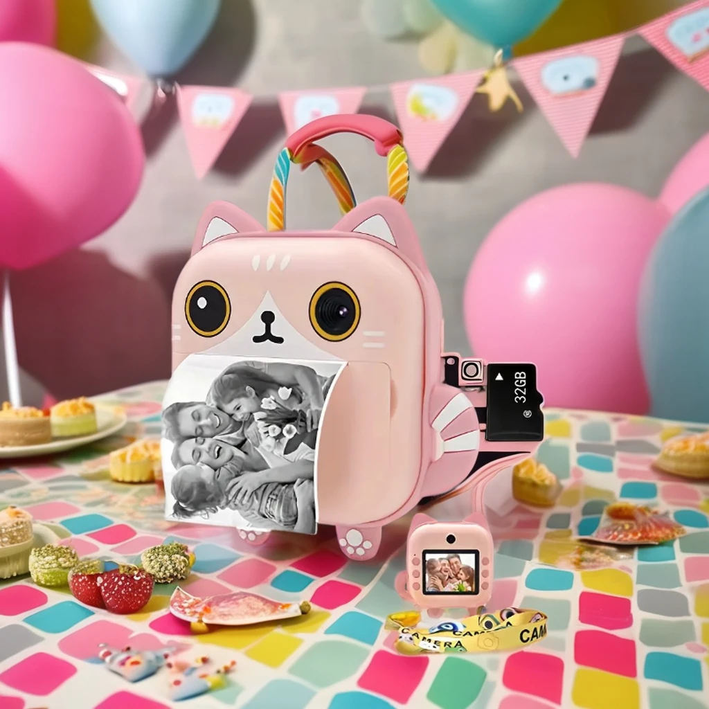 Kids Video Recording Camera with Instant Printing Selfie & Front Rear Photos Hidden Recording Function Toy Gift for Boys & Girls