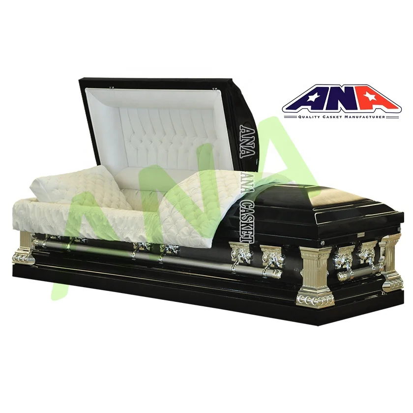 ANA Customization American Style Black and Silver Finish Funeral Metal Casket Coffins with Handle