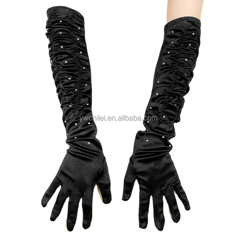 Женские Длинные атласные перчатки 19 6 дюйма со стразами
