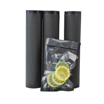 1 roll pack Transparent black mesh embossed Vacuum seal roll textured food savor vacuum storage roll bag 11X50  8X50 6x50