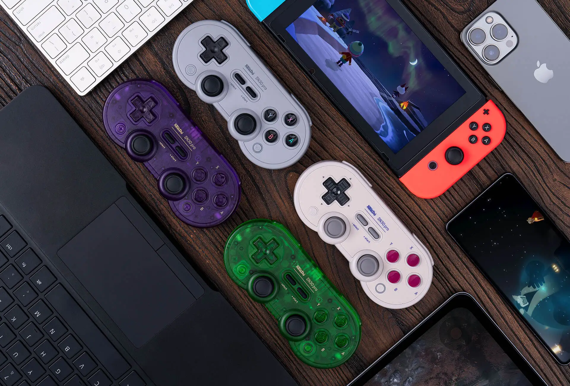 8Bitdo Sn30 Pro BT Controller for Switch/Switch OLED PC MacOS Android Steam  Deck Raspberry Pi Crystal Purple Green Gamepad