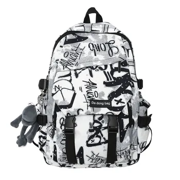 2024 Fashion Versatile Graffiti Backpack For Men, casual college student packable korean backpack for girls boy women