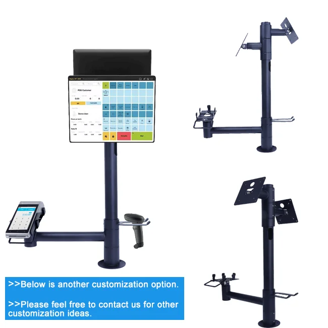 Universal Adjustable POS Terminal Holder for Retail Swivel Pos Pole Mount Holder with Keyboard Tray