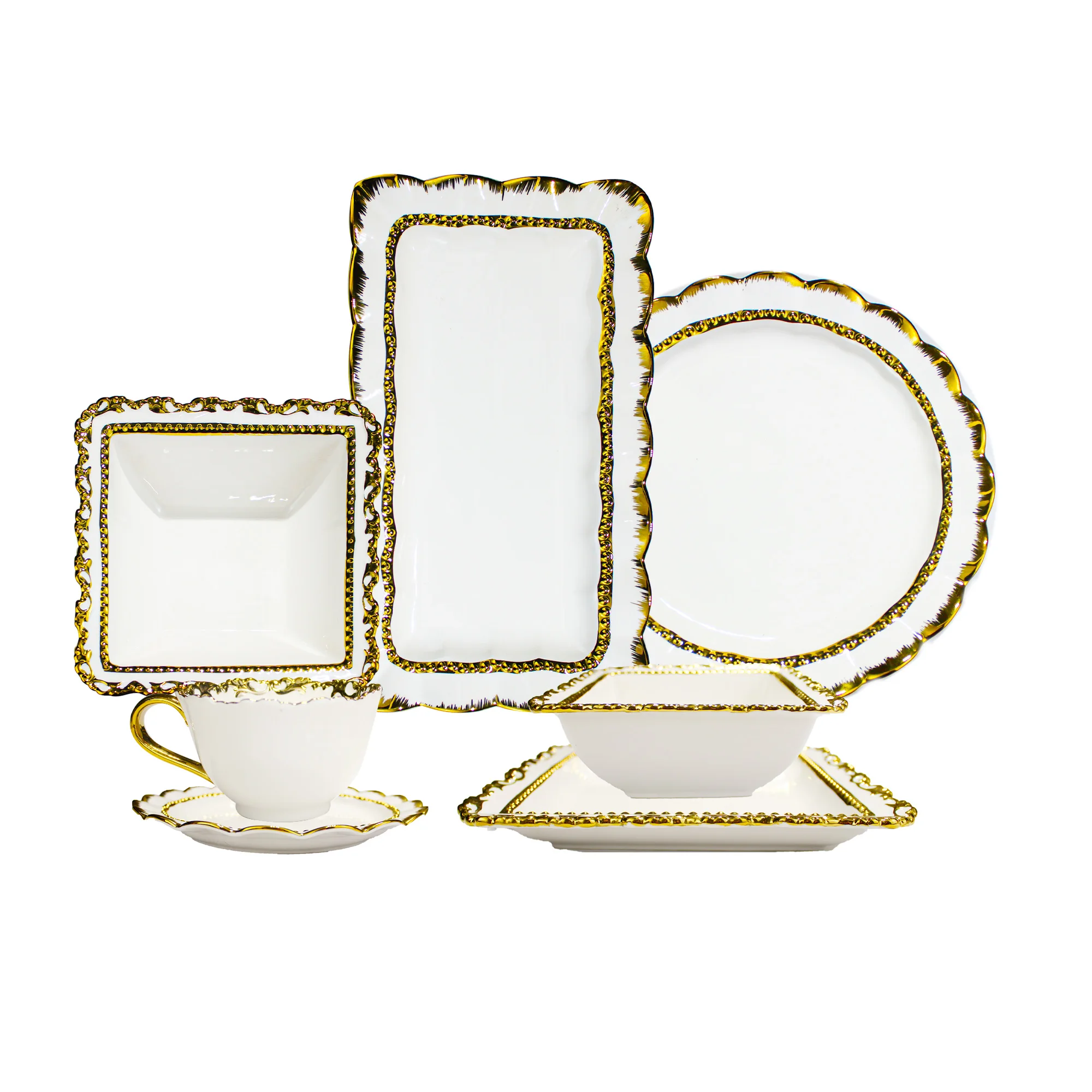 European Style Golden Pearl Embossed Ceramic Dinner Plate China Wholesale Dinner Plates Sets for Weddings Dinnerware for Home