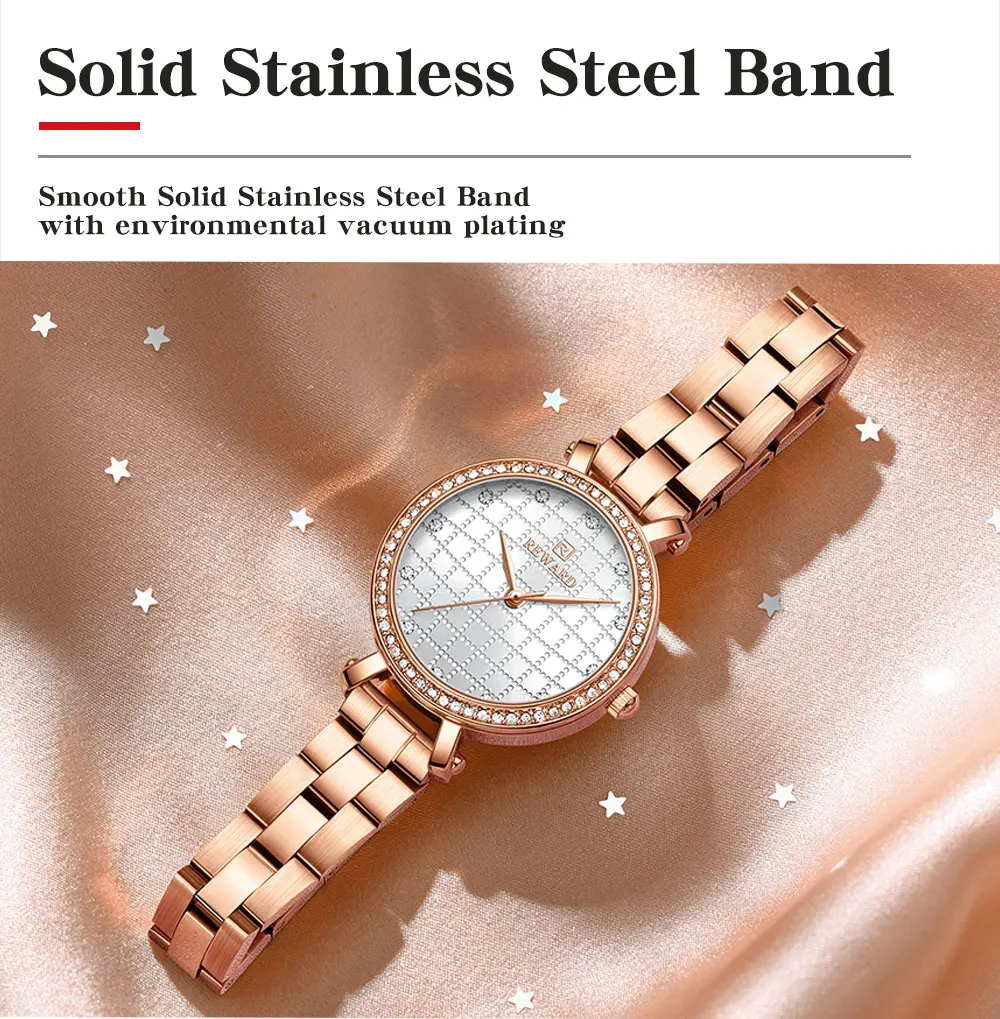 REWARD Watch for Women Wrist Watches Top Brand Quartz Movement Grid Dial Clock Stainless Steel Wristwatches