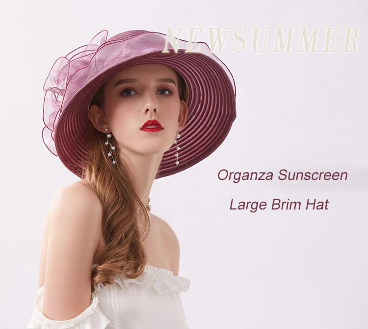 Women's Summer Women Wedding Formal Organza Wide Brim Hat Church Fascinator Bridal Tea Party Hat