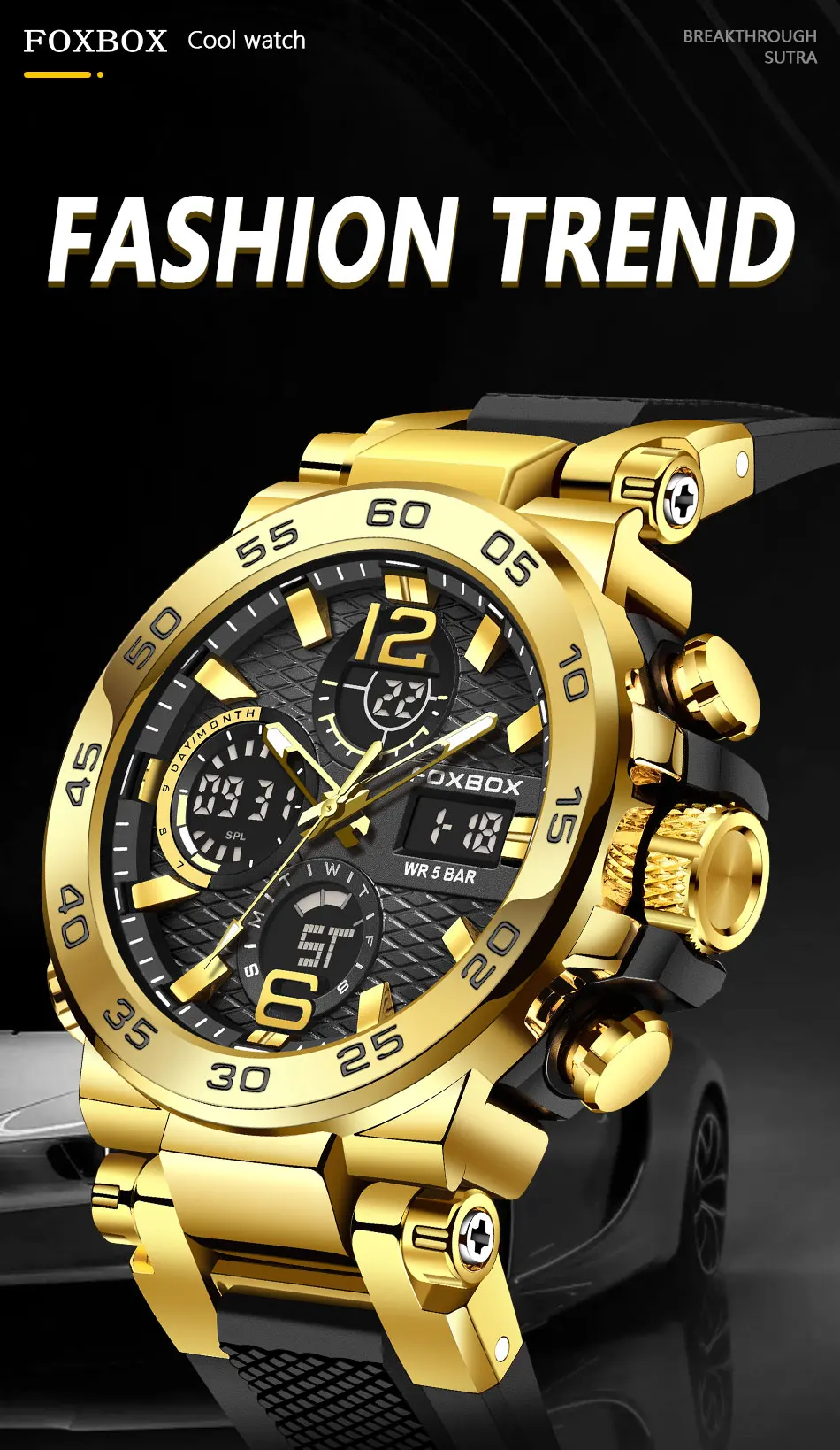 FOXBOX FB0033 Digital Sport Watch for Men Fashion Outdoor Watch Men Top Brand Luxury Waterproof Chronograph Relogio Masculino