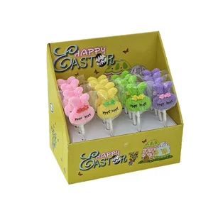 Wholesale Custom Children's Day Cartoon Bunny Lollipop Fruit Flavor Juice Hard Candy Coated Easter Bulk for Children's Candy