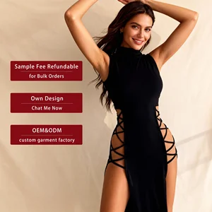 Sexy High Slit Lace-up Dress Europe and the United States Summer New Vest Solid Color Long Skirt Women's Club Dress