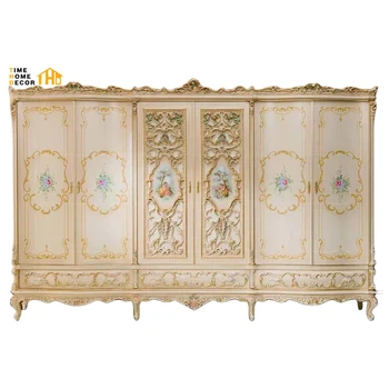 Home Furniture Wardrobe Rococo Style White French Bedroom Furniture