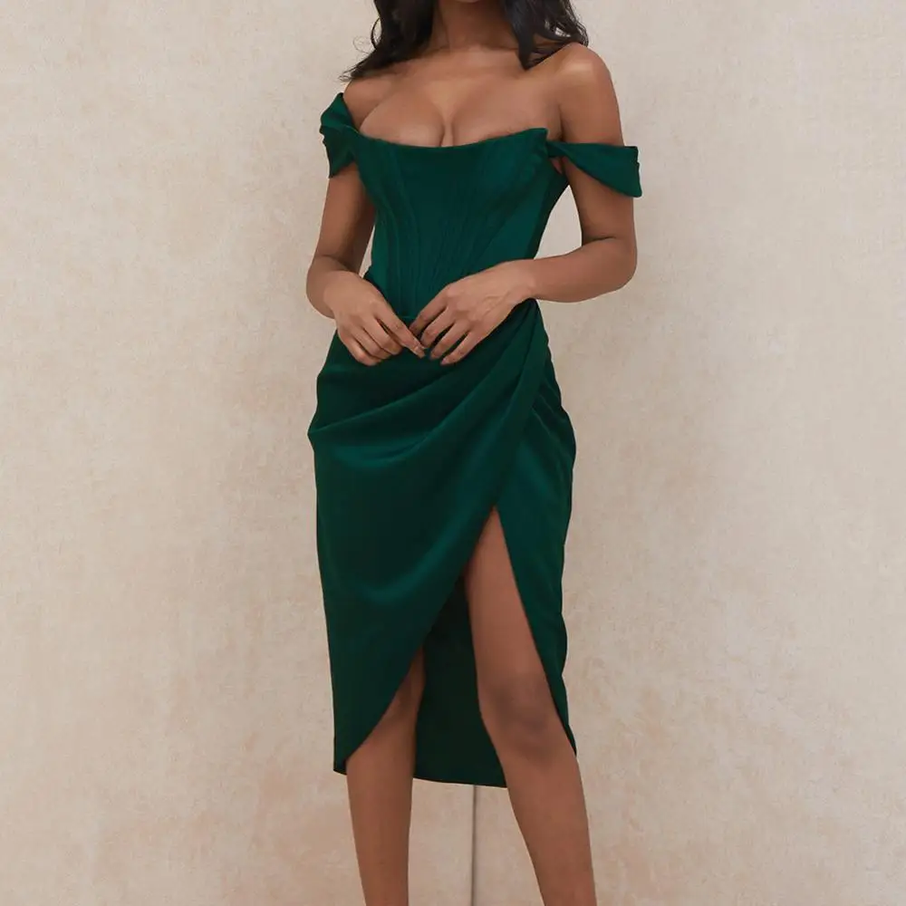 emerald green ruched midi dress collection: womens_summerdresses