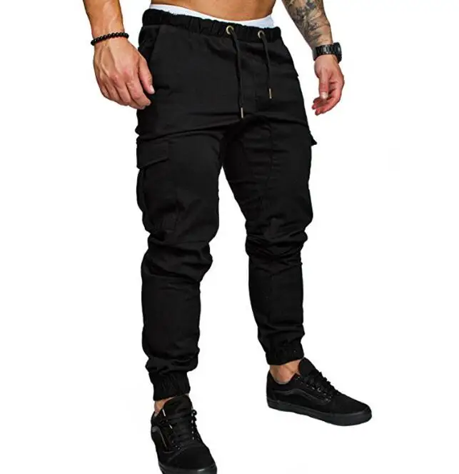 New Fashion Drawstring Pant Multi Pocket Sports Overalls Men Fitness Pants Running Training Pants