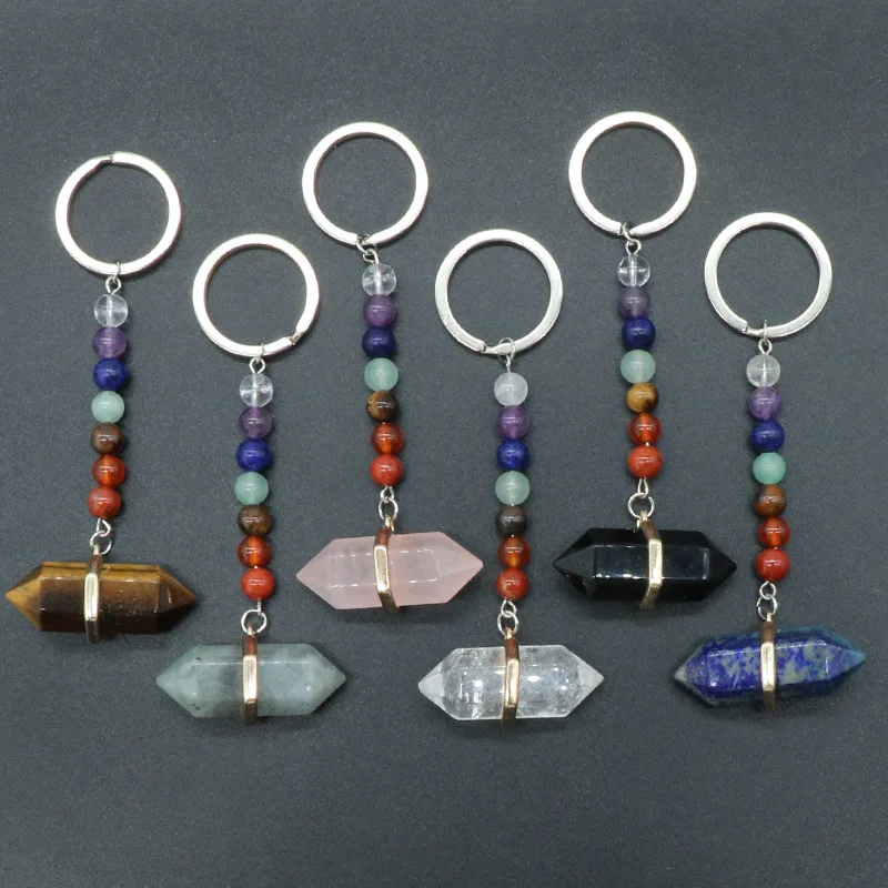 Wholesale Natural Crystal Stone 7 Chakra Bullet Pendant Keychains