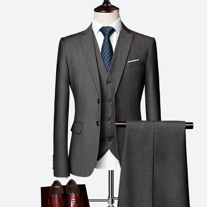 Y2603 British Style Business Suit for Men Slim Fit Jacket+Vest+Pant 3 Piece Set Formal O aperçu 22