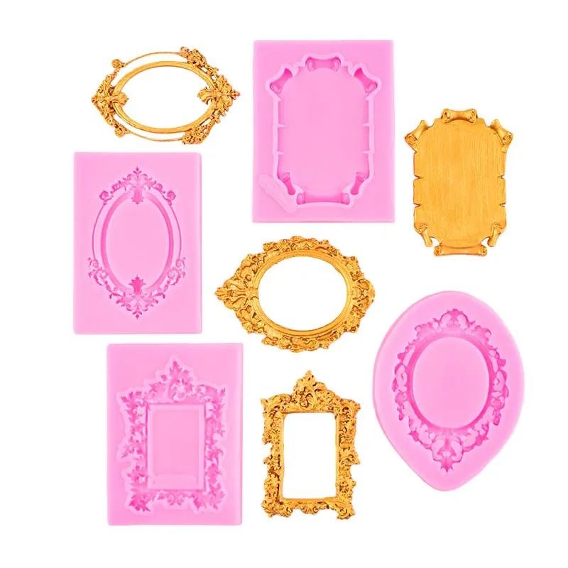 European Style Retro Hollow Photo Frame Fondant Silicone Mold Moldes De Resina Moldes Velas manufacture