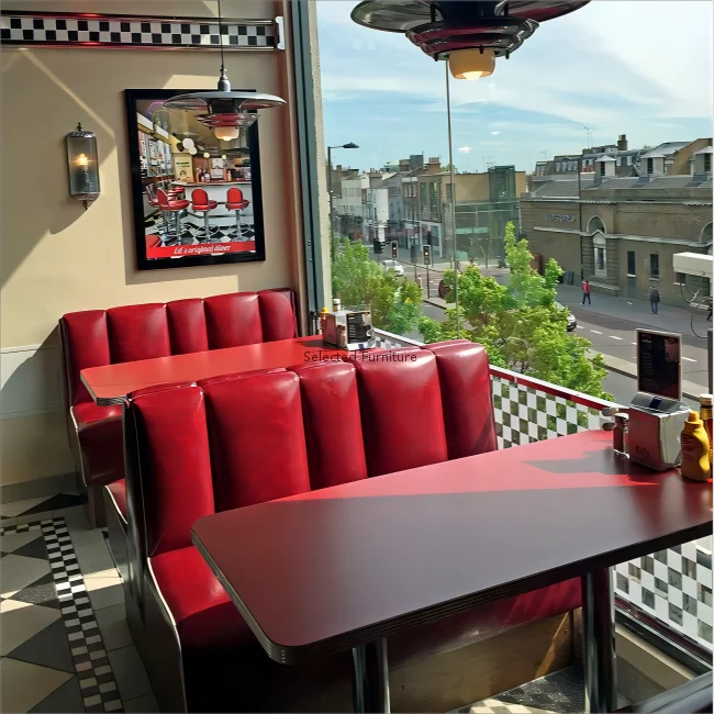 Modern Double Side Booth Seating Retro Fifties Style American Diner Sofa Restaurant Tables and Chairs for Restaurants Furniture