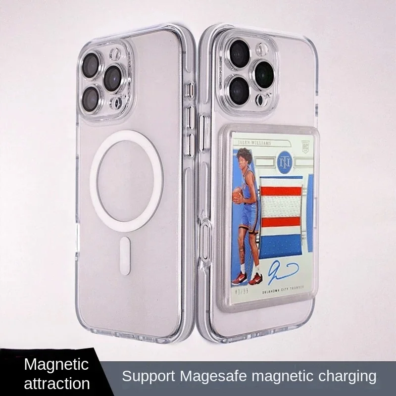 Clear Transparent Shockproof Back Pokemon Card Phone Case for iPhone 12 13 15 16 Waterproof Magnetic Wireless Charging