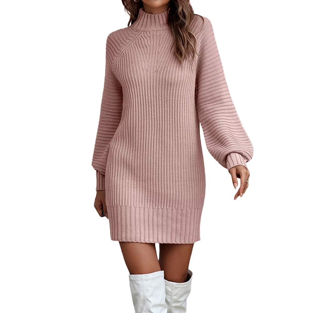 2023 New Arrivals Women Lady Elegant Winter Dresses Pink Sweater Dress ...