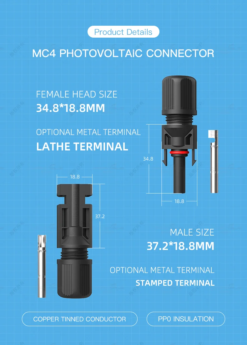 IP68 Solar Panel Connector Plastic Cable Connector 1500V DC Solar PV ...