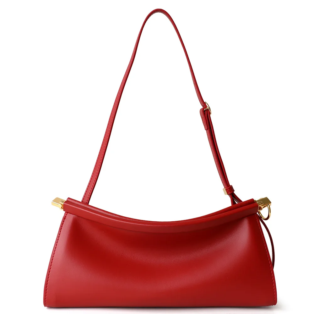 French Niche Design Cowhide Solid Color Clip Closure Clamp Bag High-end Fashion Urban Minimalism Winter 2025 Middle Shoulder Bag