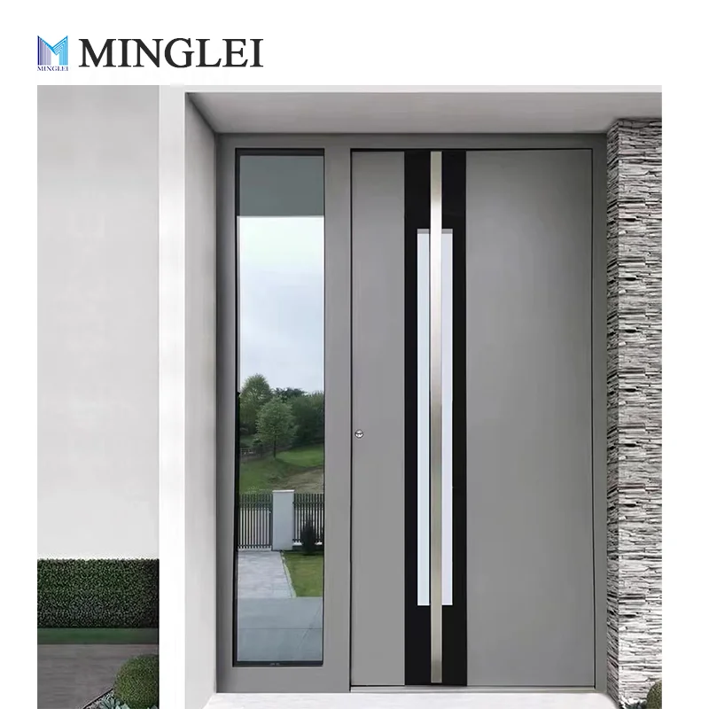 Minglei High Quality Modern Style Front Entry Aluminum Alloy Exterior Door Hurricane-Proof Impact for Villas