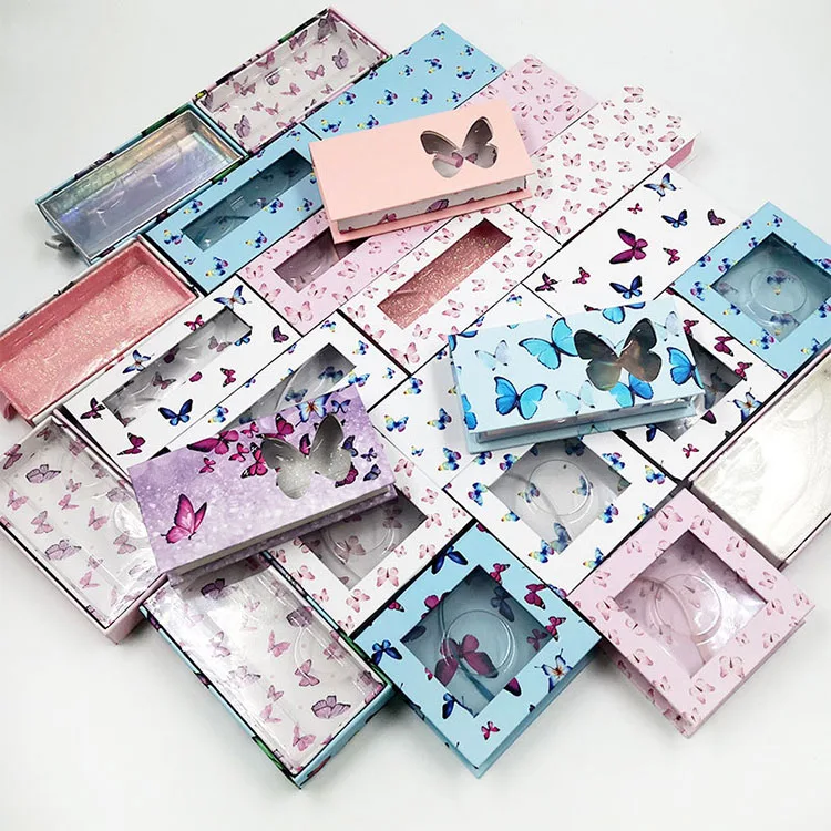 Custom Lashbox Container Empty Lashesbox Butterfly 25mm Strip Lash Case  Eco Friendly Eyelash Packaging Box