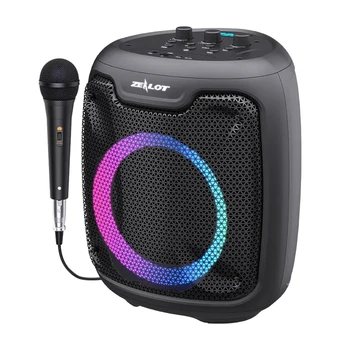 Zealot P8 Bluetooth Powerful Speaker New Wireless Big Led Light and Microphone outdoor Sound Bass speaker DJ Karaoke Party Box