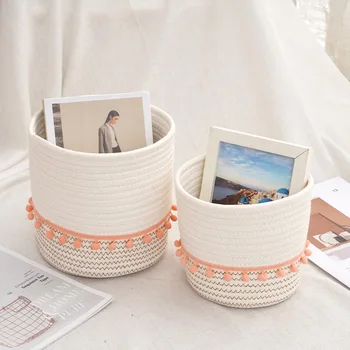 Hand-Woven Cotton Rope Storage Baskets Home-Made for Bedroom Miscellaneous Items Clothes Children's Toys Entrance Storage