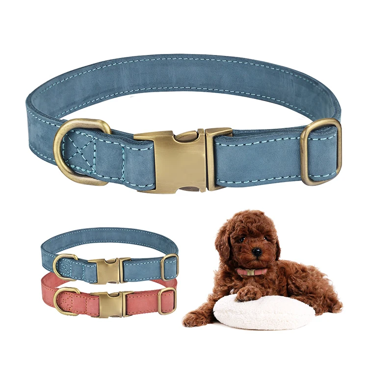 Personalized Dark Blue Leather Dog Collar Designer Dog 