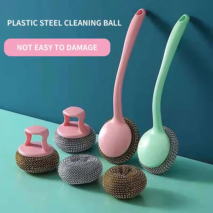 Прямая поставка с завода дешевые кухонные аксессуары сменная длинная/короткая ручка стальной шарик щетка для мытья посуды