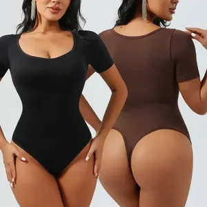 High Quality Women's Thong Bodysuit Tummy Control Shapewear Ribbed Fabric Seamless Design Adjustable Straps Breathable Shapers
