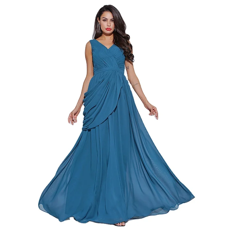 blue dress for baby girl Peacock Color Bridesmaid Dresses Off The Shoulder Floor Length Stretch  Satin Bridesmaid Dress With Pockets main image 0