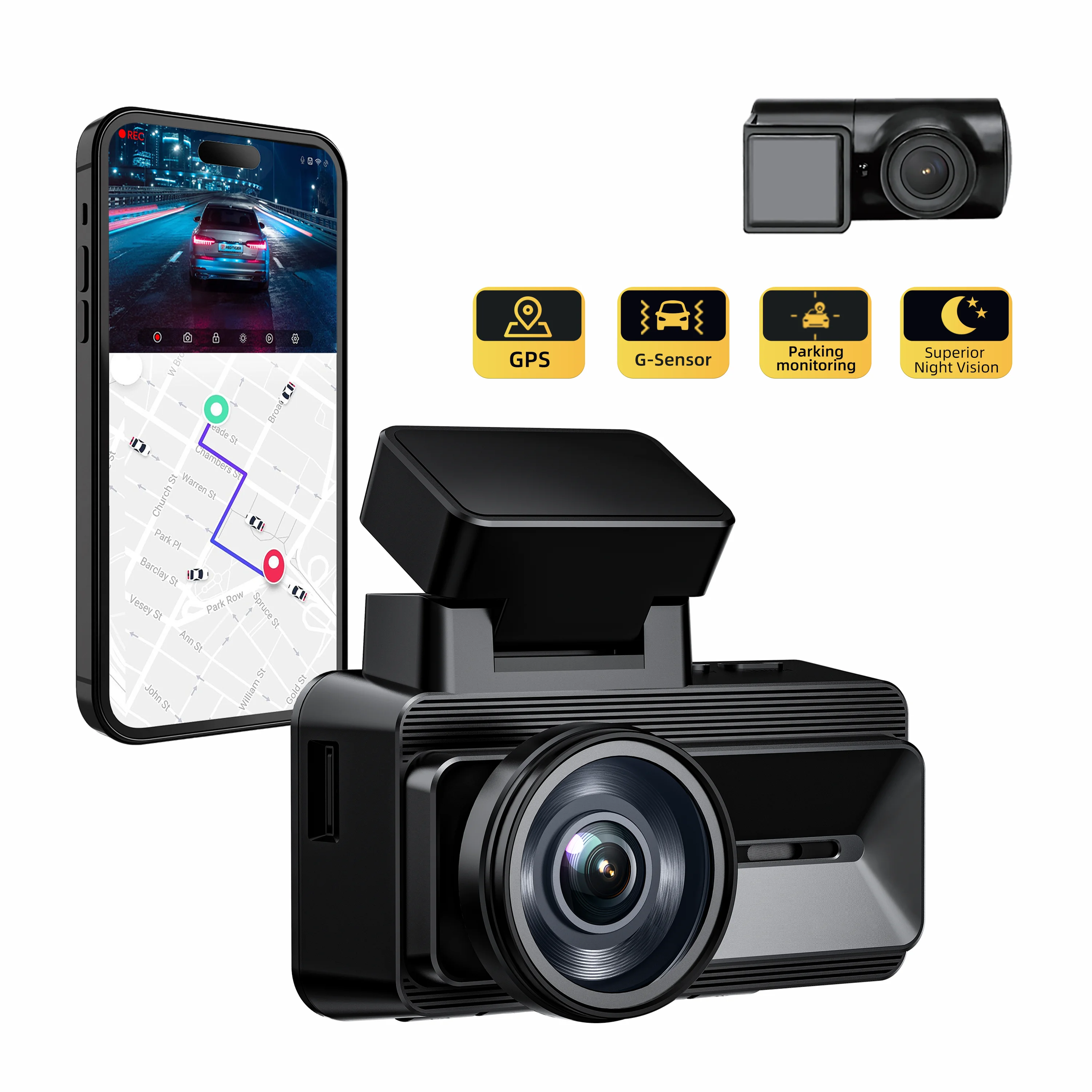 Nejlepší HDR VERZE S DOTYKOVÝM PANELLEM z výrobního závodu, dvouobjektivová WiFi kamera, 3 palce, 2K+1080P s GPS, rychlostí a přehráváním trasy