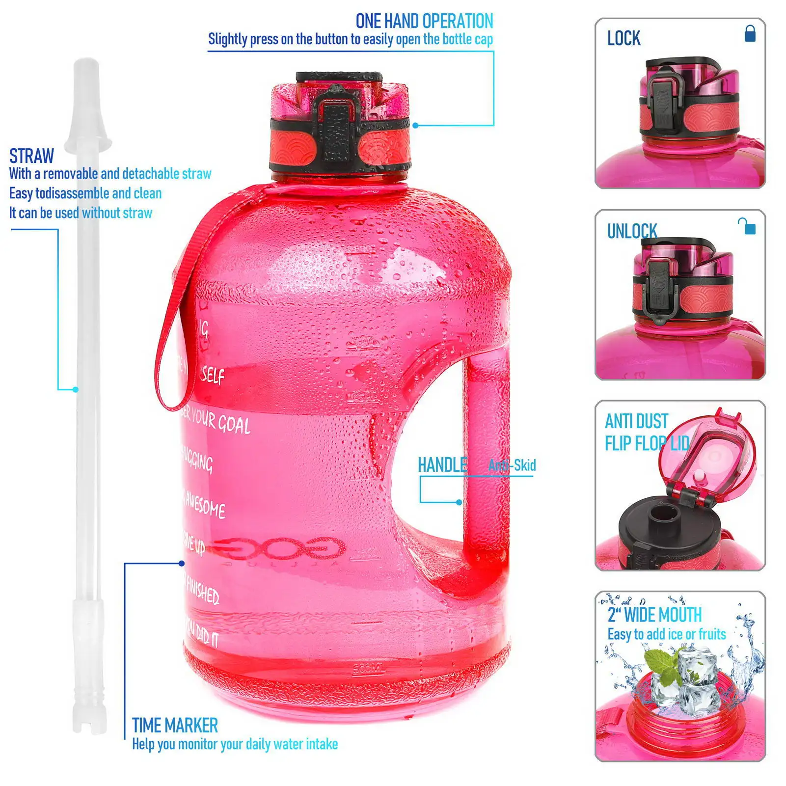 Multiple Sizes Leakproof Flip Top Motivational Water Bottle, Fitness Gym  Water Jug Wide Mouth One 3L Water Bottle with Silicoe Straw - China Water  Bottles and Sports Water Bottle price
