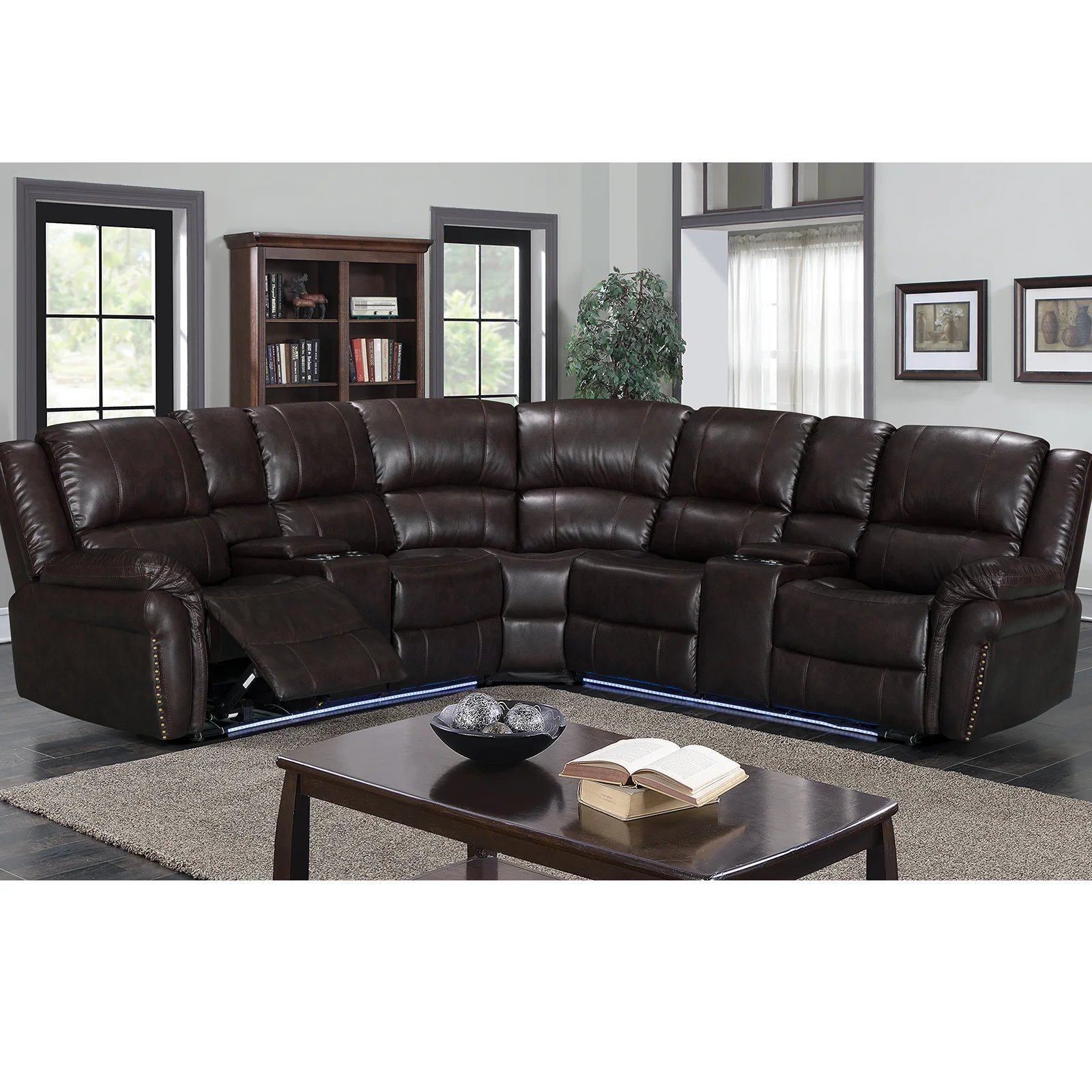 CY Wholesale Full Manual Recliner Sofa Set Corner Couch Sectional Reclinable Electric Corner Sofa 7 Seater Leather