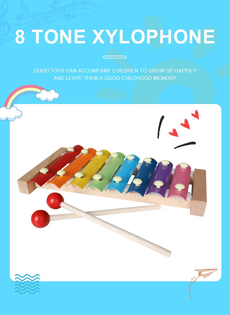 8 Tones Musical Instrument Lovely Xylophone Music Toy Kids With 2 Small