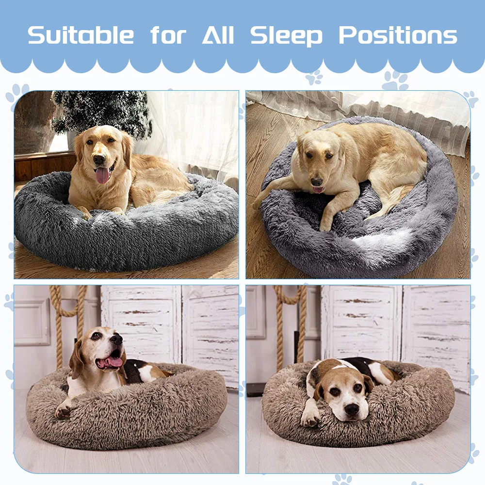 Luxury washable soft plush round fluffy cat pet dog donut bed factory