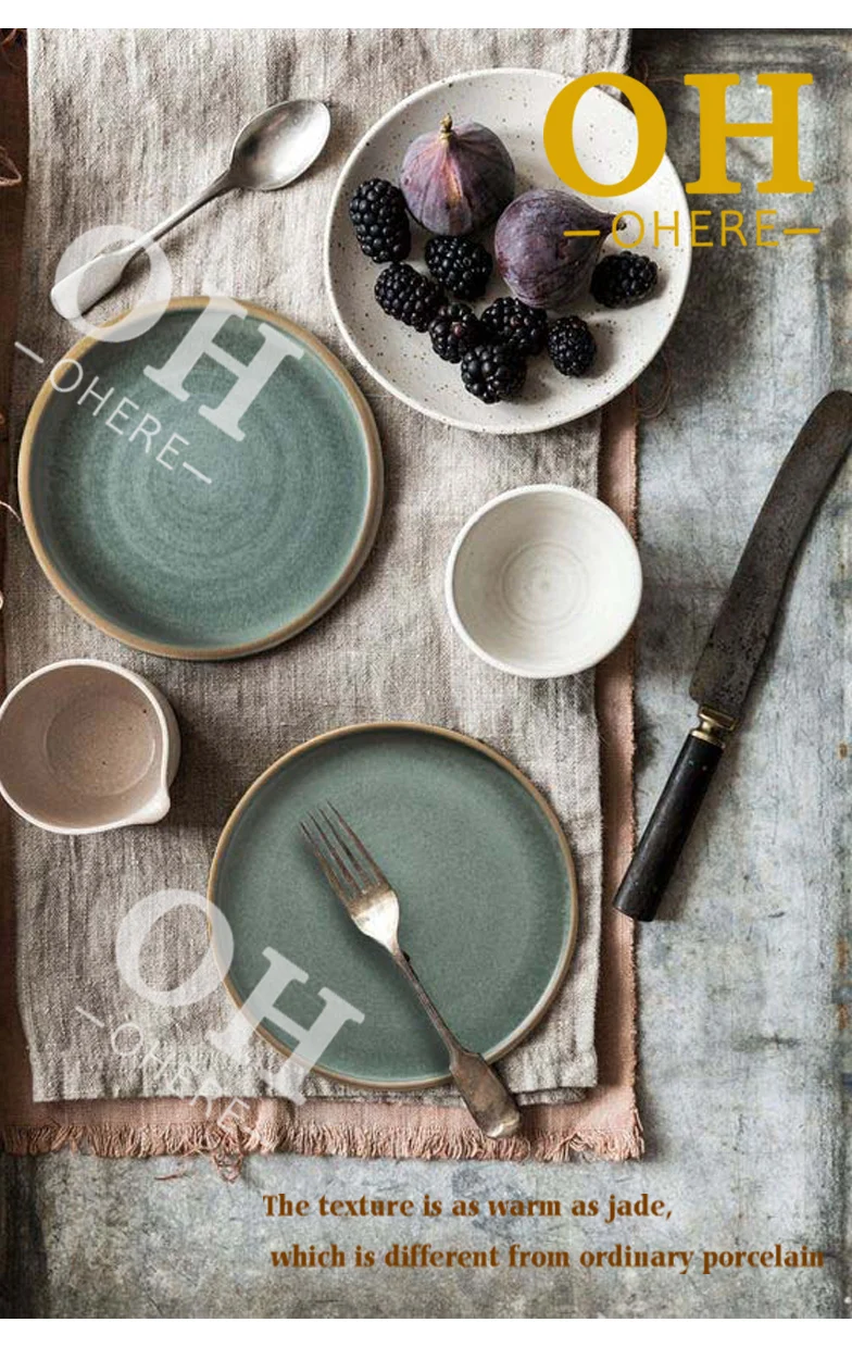 Ohere Wholesale Nordic Dark Green Crockery Fine Porcelain Tableware Wedding Salad Dish Dinner