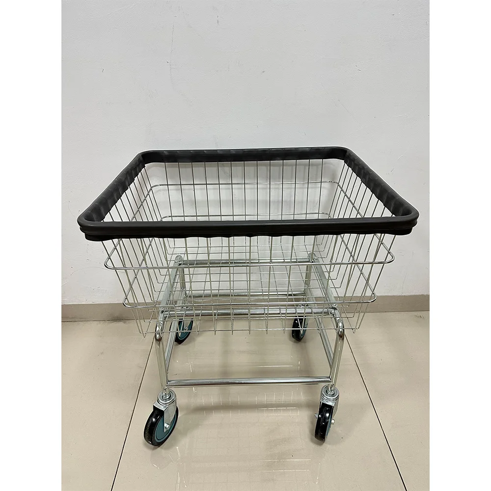 Laundry Butler With Wire Storage Rack Commercial Wire Laundry Basket Cart With Galvanized and clear Epoxy