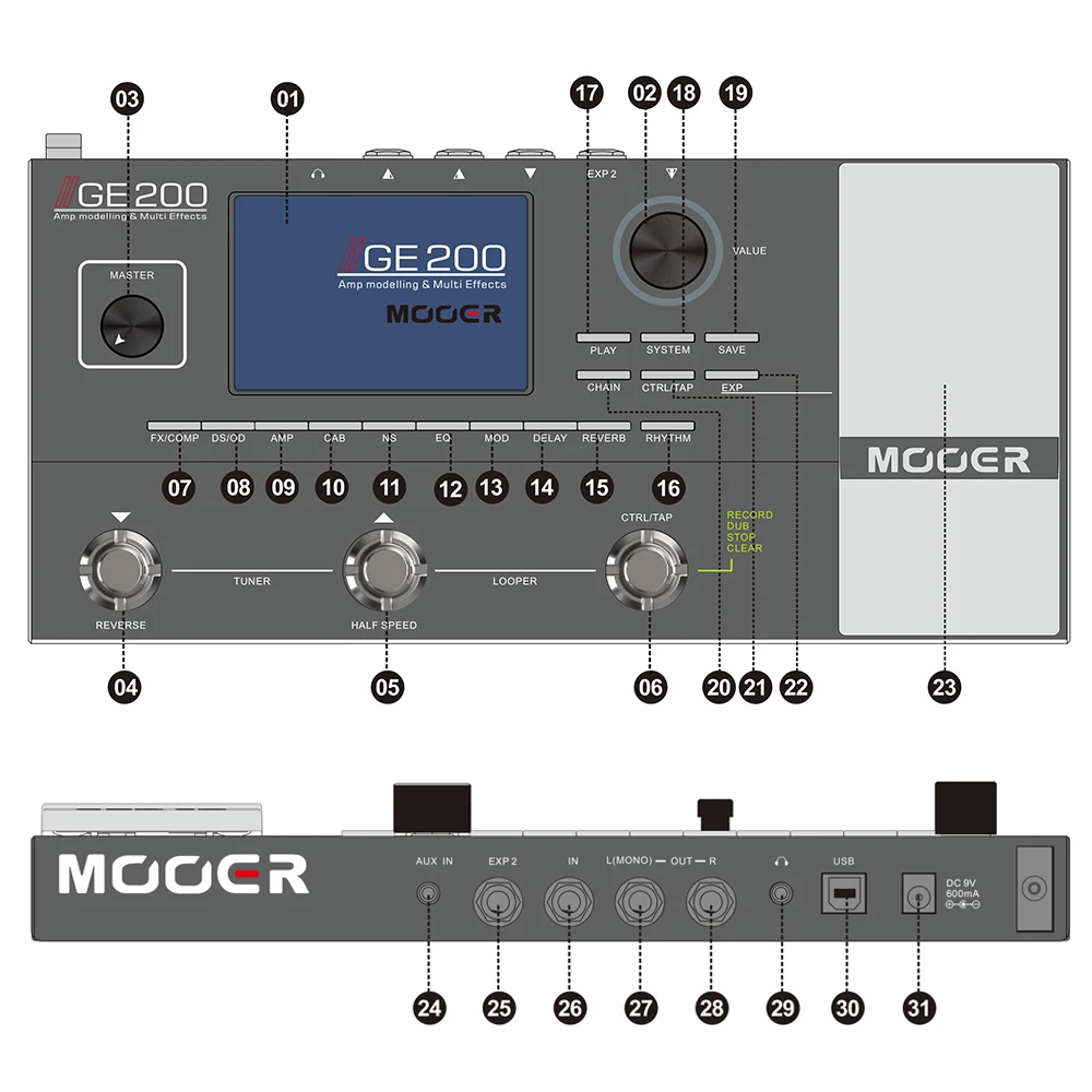 MOOER GE200 Multi Effect Pedal - 26 IR Speakers & Display