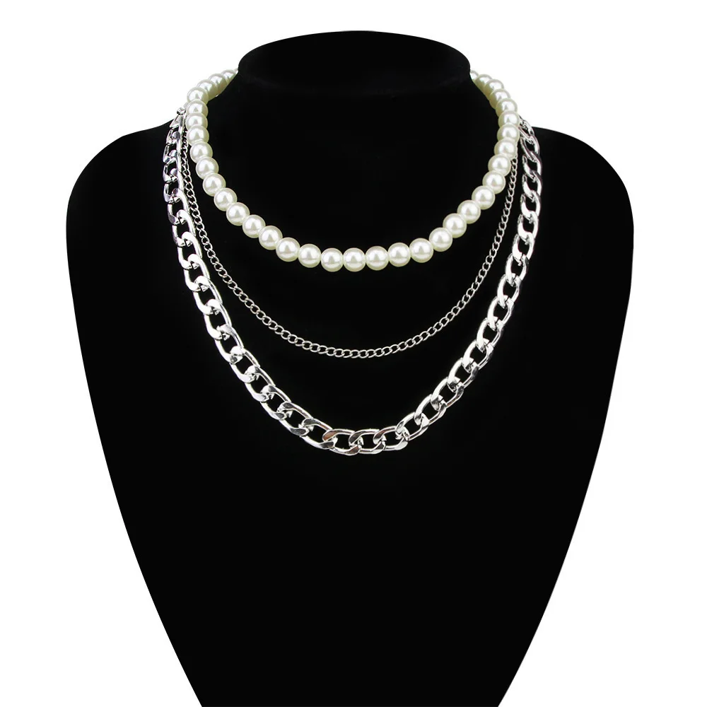 Occident popular personality exaggerated necklace elegant luxurious pearl necklace alloy multilayer gold necklace for Women