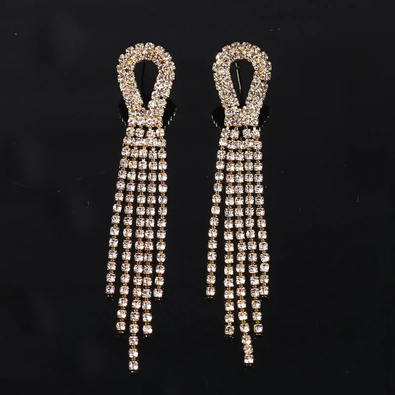 New Luxury Rhinestone Crystal Long Tassel Earrings For Women Party