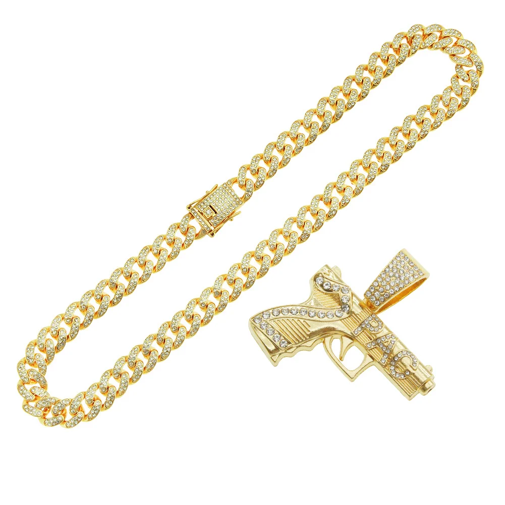Wholesale Iced Out Cuban Link Chain With Bling AK47 Gun Pendant Necklace Jewelry Colgante De Pistola