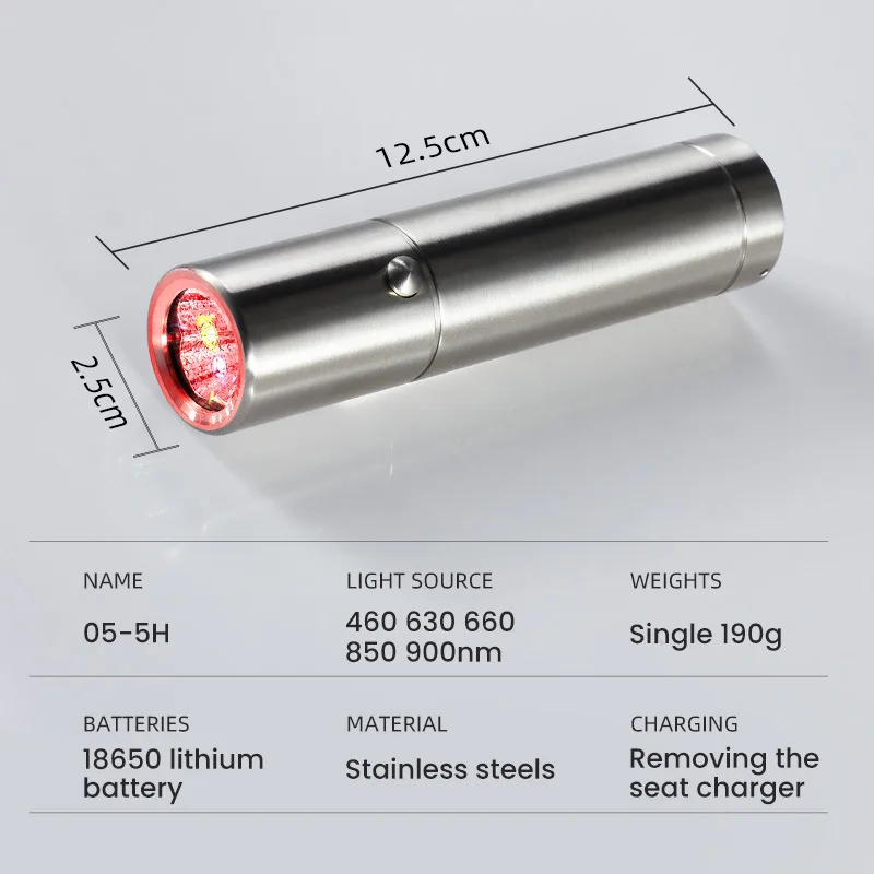 1pcs Custom Logo 5 Led Red Light Therapy Torch Hand Held Wand for Face Beauty Home Use