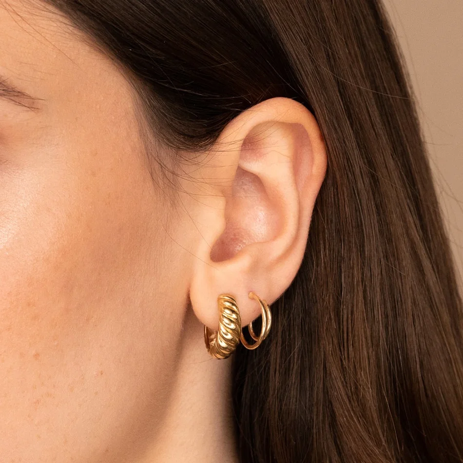 Nagosa 925 Sterling Silver Twisted Dome Huggies 14K 18K Gold