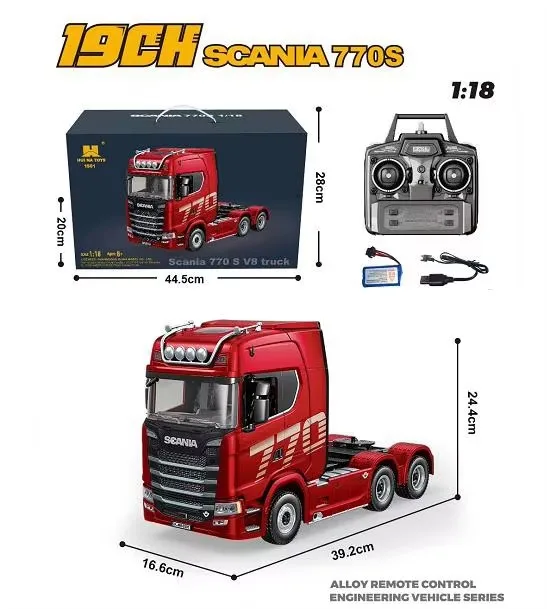 S-idee Huina 1522 RC Truck Mit Tieflader-Anhänger – 1:18 Fernlenk-LKW Für Kids & RC-Fans Mit Licht, Sound & Bagger