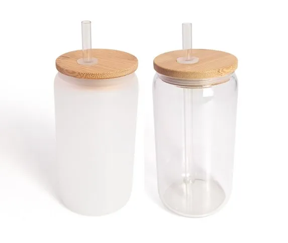 Sublimation Blank - Frosted Glass Jar w/bamboo lid & straw - 12262210