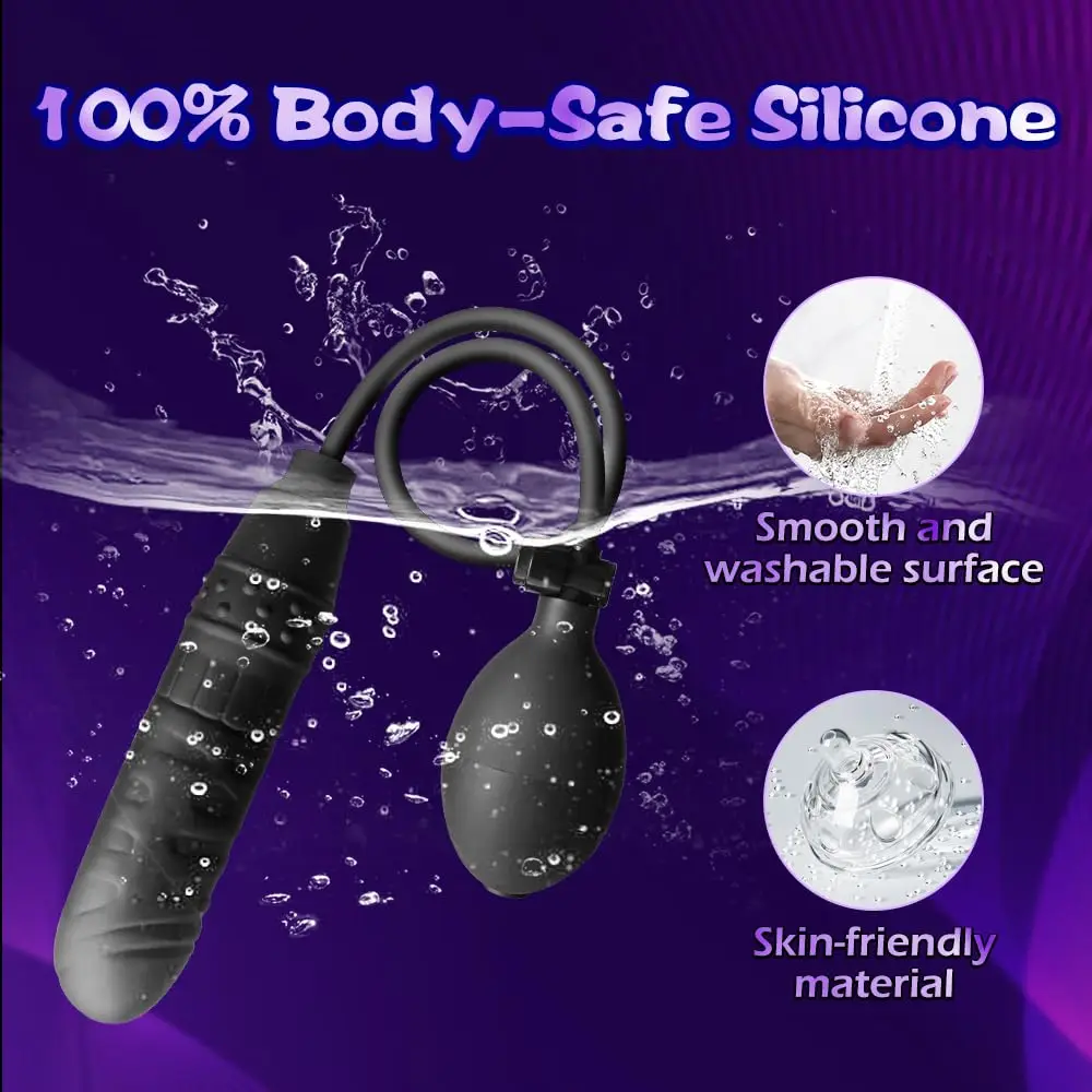 2 in 1 Resizable Enema Anal Sex Toy Silicone Inflatable Realistic Dildo Anal Pulg Expand Butt Plug with Balloon Pump
