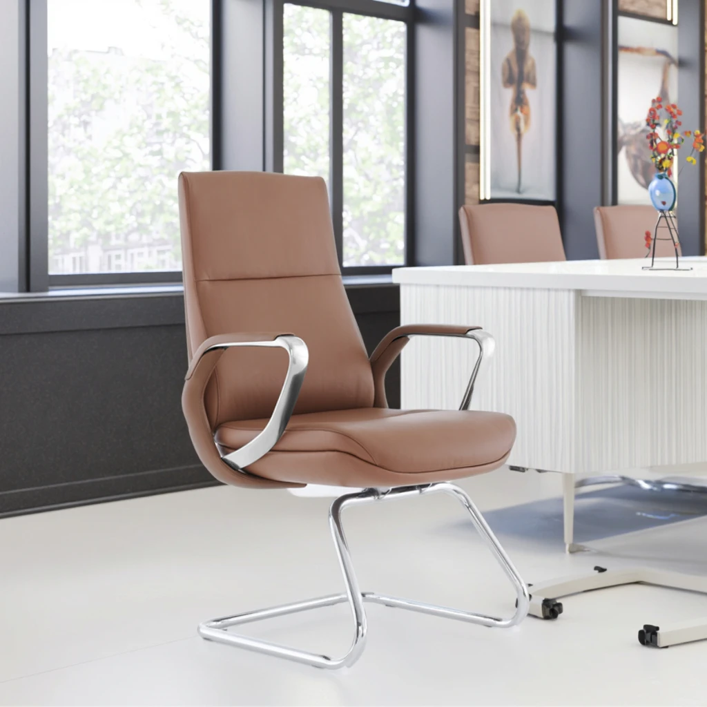 Industrial Leather Executive Conference Chair with Chrome Frame Steel Reinforced Joints Adjustable Height-Modern Office Solution 6